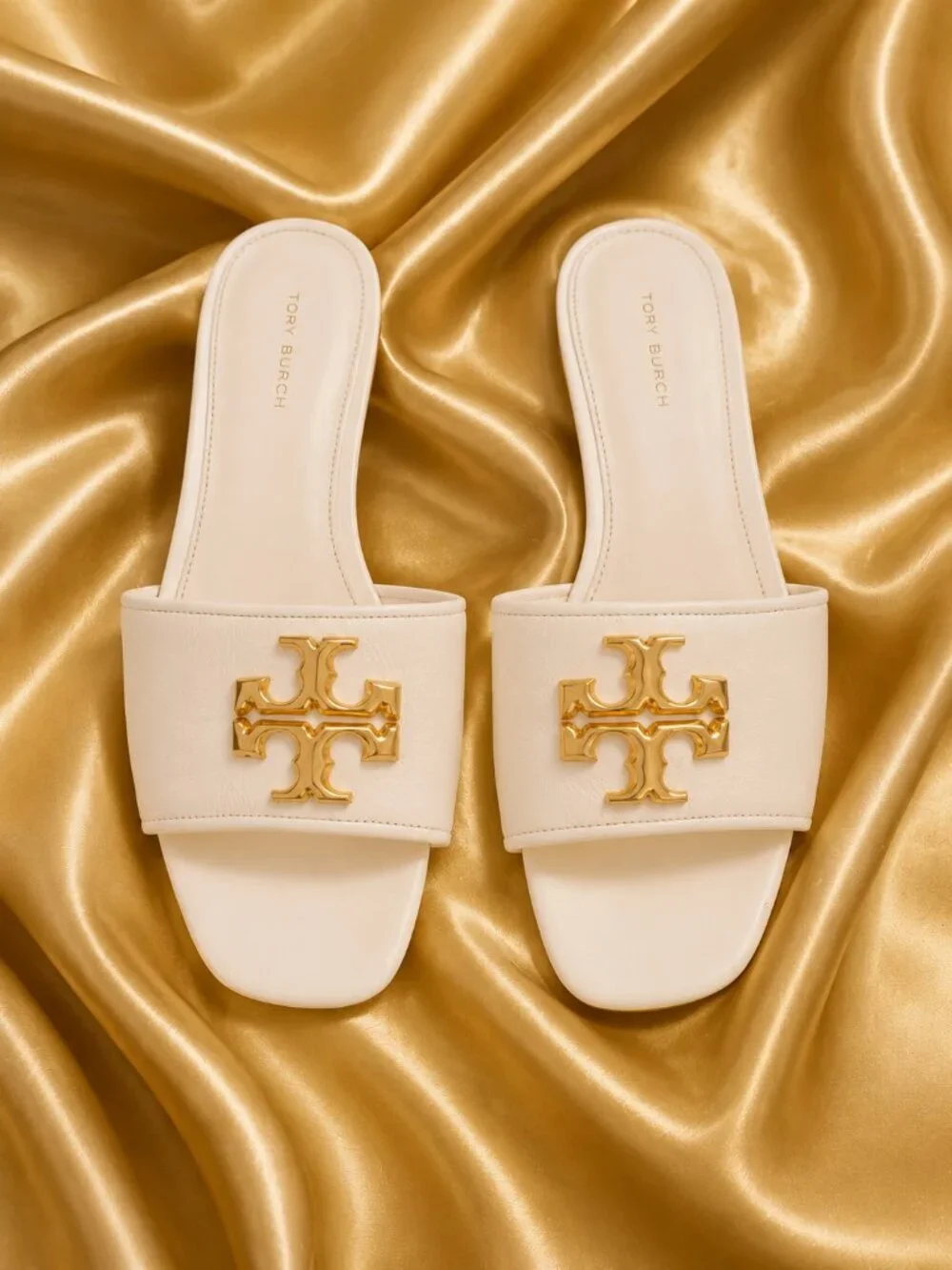 LIKE NEW Tory Burch Eleanor Slides Cream/Gold
